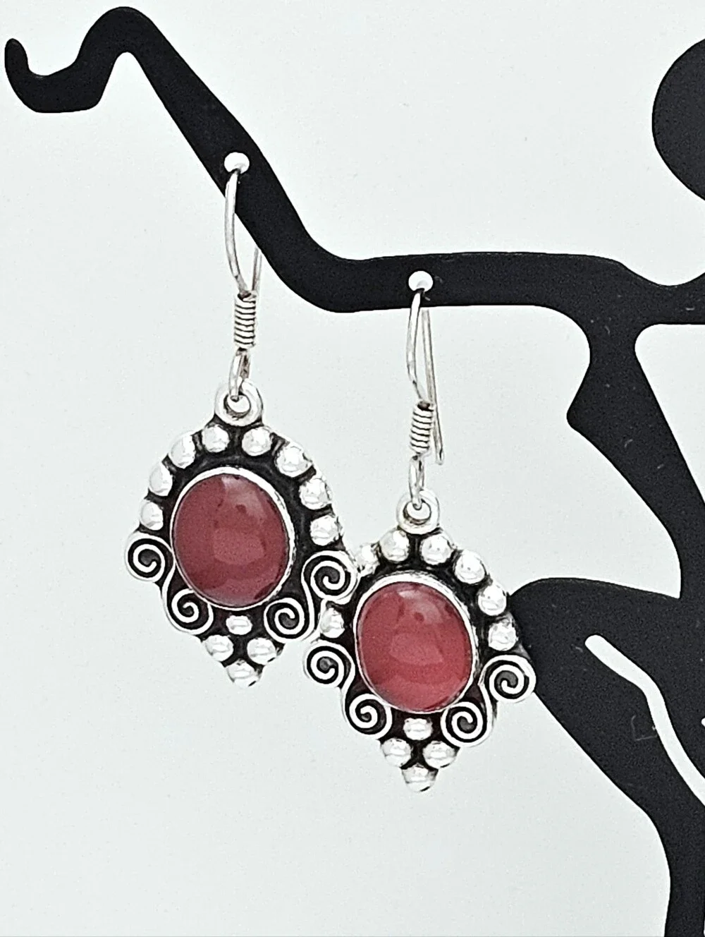 Mark Wasserman Sterling Silver Carnelian Caviar Bead Swirl Vintage Earrings